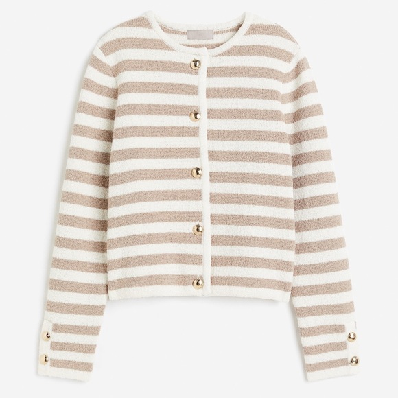 H&M Thick Knit Striped Gold Button Crewneck Sweater Cardigan Spring Jacket - Picture 6 of 12